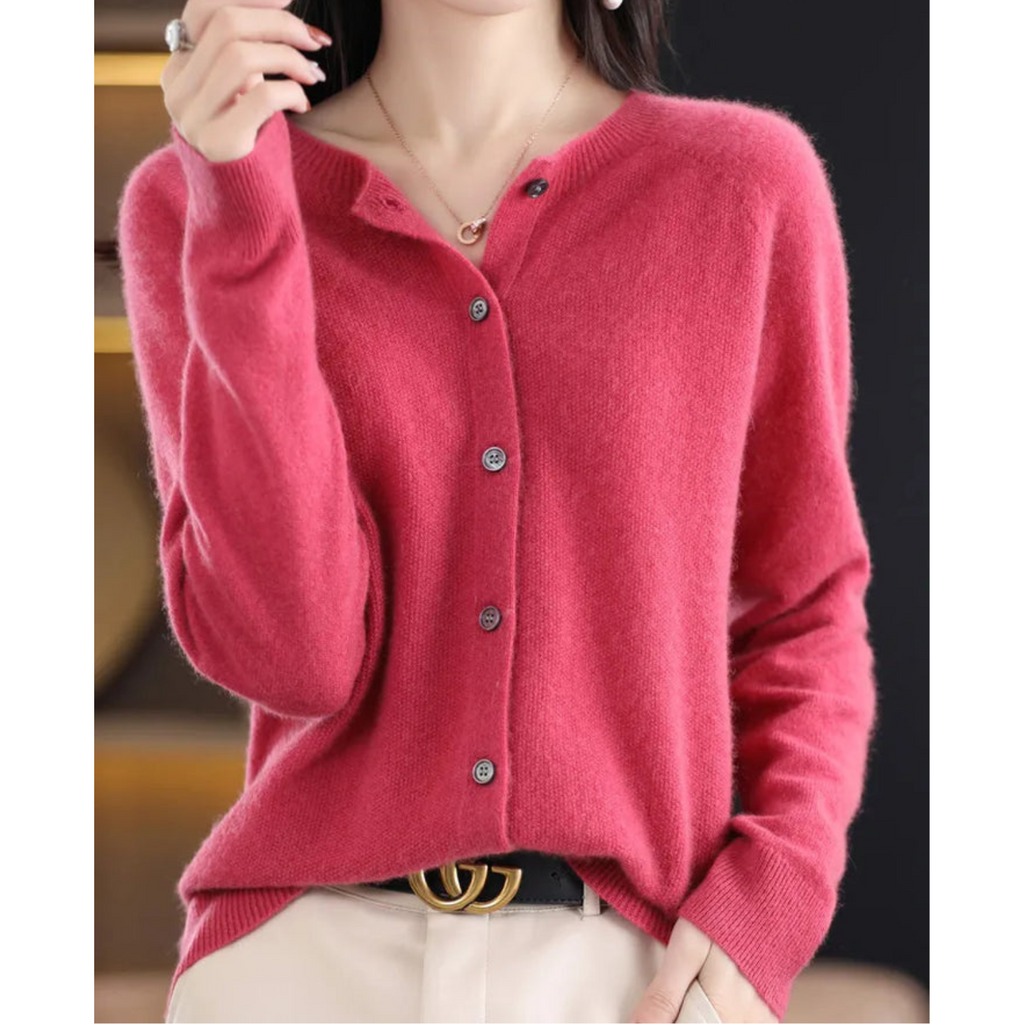 Mercy Women’s Merino Wool Cardigan – Soft Cashmere Knit with Classic Round Neck