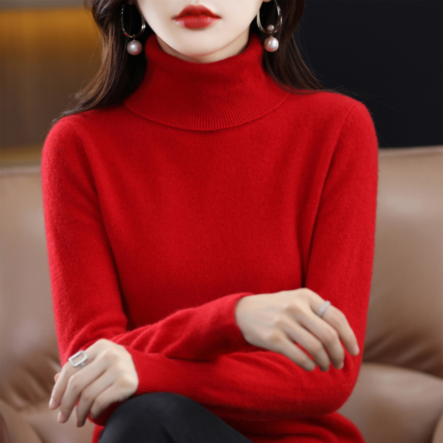 Emmie Women’s Cashmere Turtleneck Jumper – Soft Warm Elegant Knit Sweater