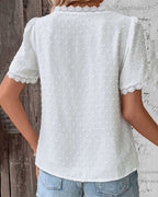 Sophia Women’s Vintage Blouse – Cotton Lace Top with Puff Sleeves & Elegant Fit