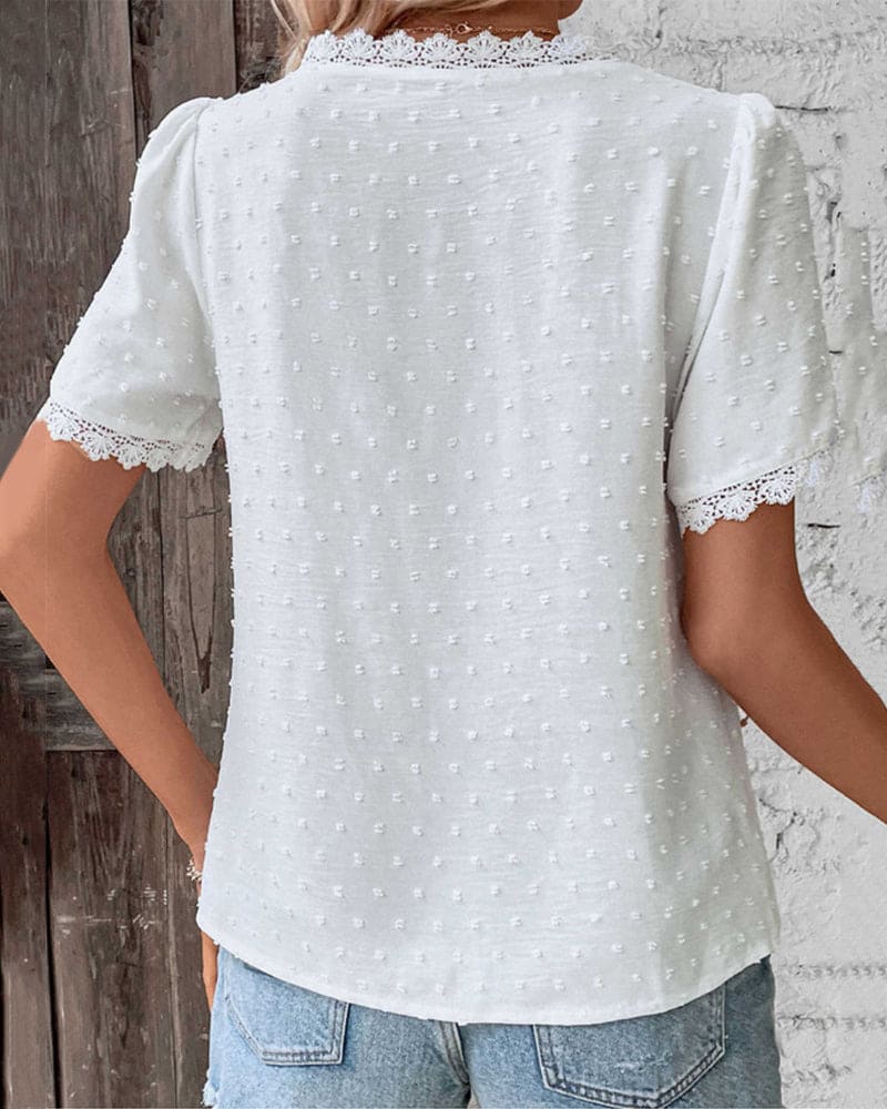 Sophia Women’s Vintage Blouse – Cotton Lace Top with Puff Sleeves & Elegant Fit