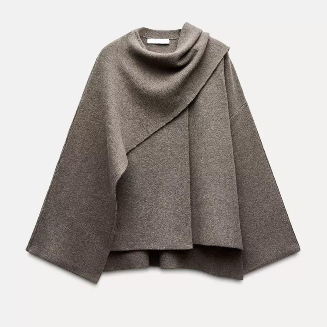 Emma Women’s Wool Poncho – Warm Asymmetrical Winter Cape Elegant Soft Knit Wrap