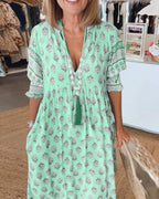 Tallulah Women’s V-Neck Printed Dress – Flowy Casual Dress with Trendy Pattern Design