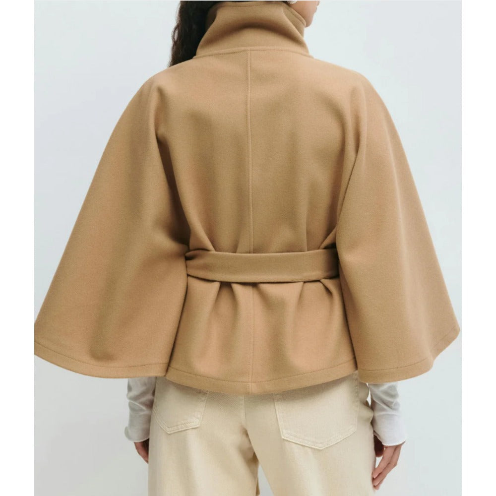 Charlotte Women’s Cape Coat – Elegant Belted Winter Coat with High Collar