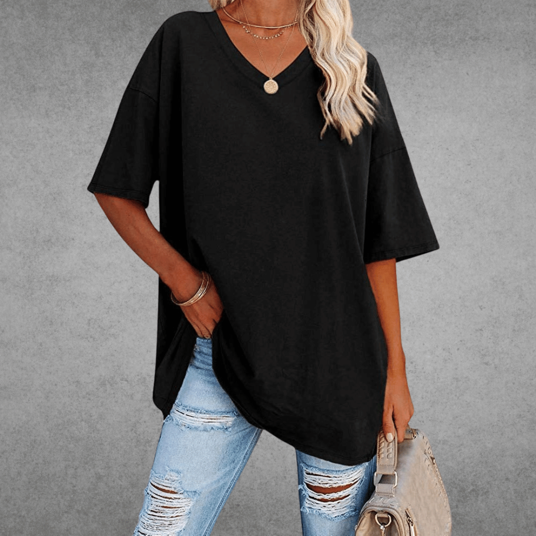 Ninon Women’s Oversized V-Neck T-Shirt – Lightweight Casual Relaxed Fit Top