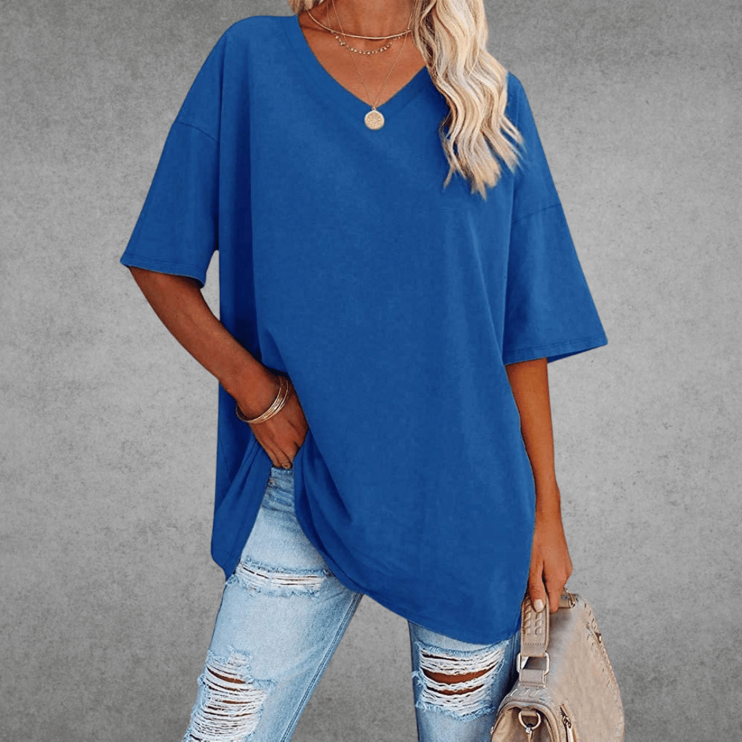 Ninon Women’s Oversized V-Neck T-Shirt – Lightweight Casual Relaxed Fit Top