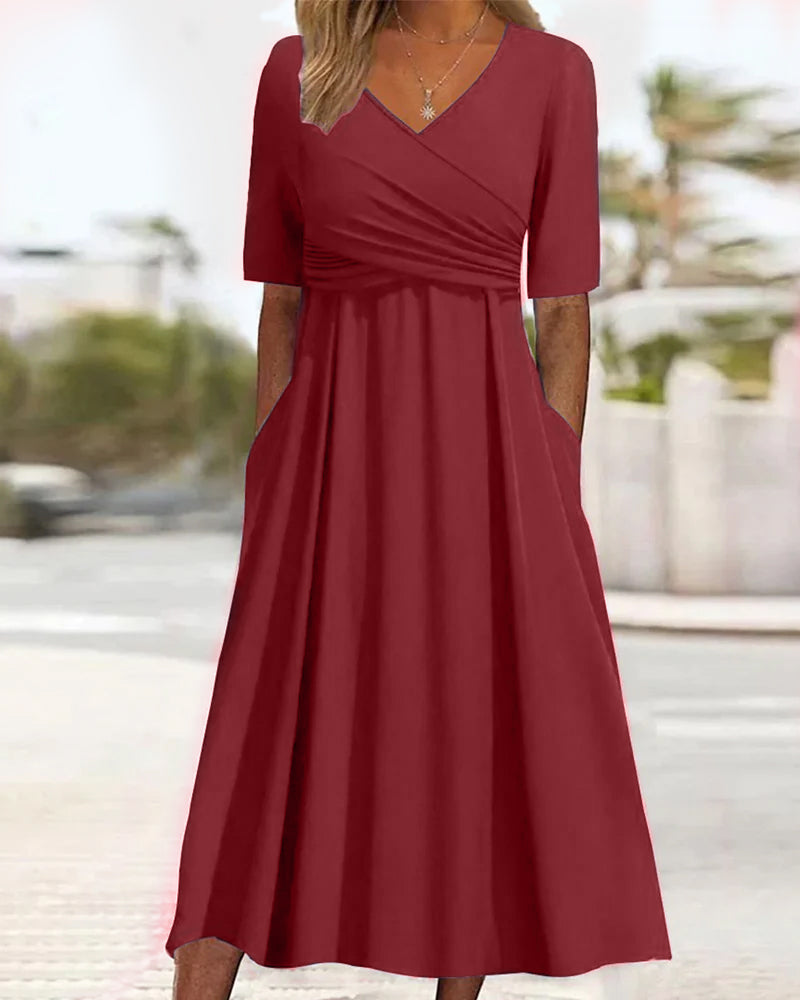 Marley Women’s Midi Wrap Dress – Cotton Blend V-Neck A-Line with Pockets