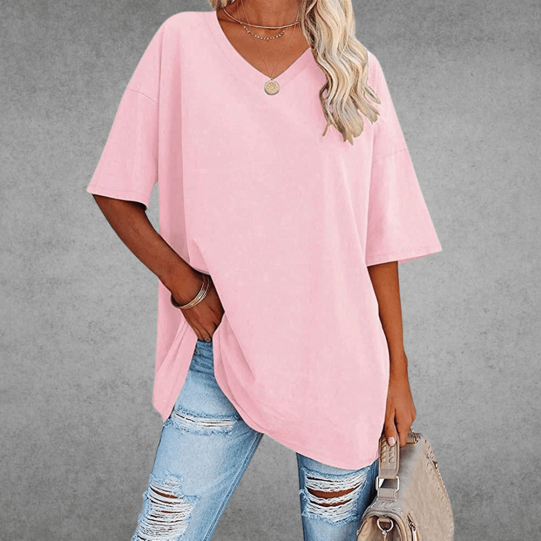 Ninon Women’s Oversized V-Neck T-Shirt – Lightweight Casual Relaxed Fit Top