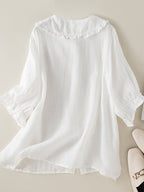 Jillian Women’s Cotton Linen Blouse – Ruffle Collar Loose Fit Casual Chic Shirt