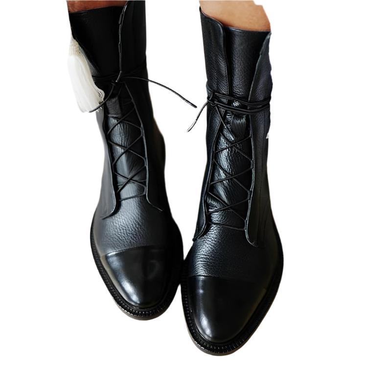 Zuriel Women’s Leather Boots – Elegant Lace-Up Heeled Boots with Side Zip Comfort