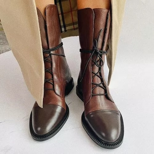 Zuriel Women’s Leather Boots – Elegant Lace-Up Heeled Boots with Side Zip Comfort