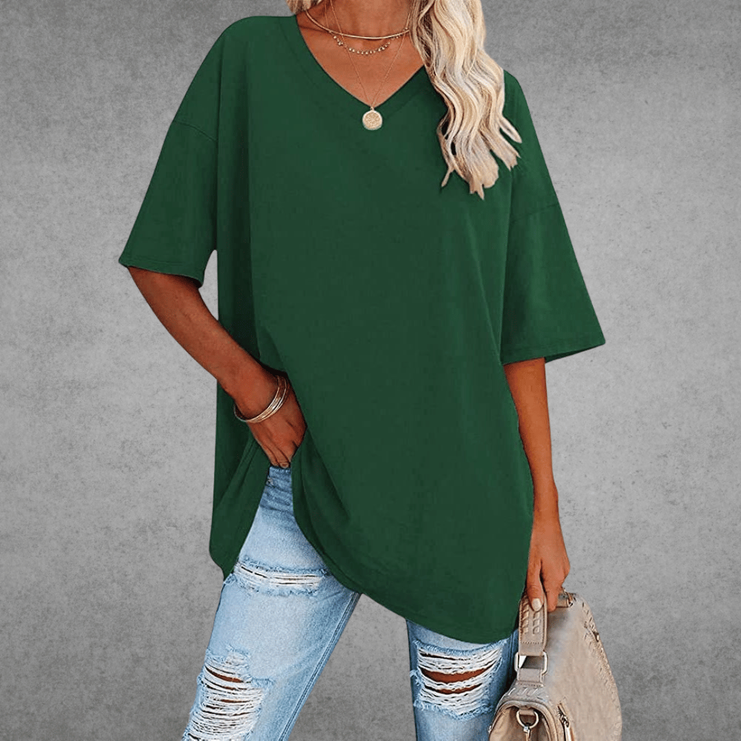 Ninon Women’s Oversized V-Neck T-Shirt – Lightweight Casual Relaxed Fit Top