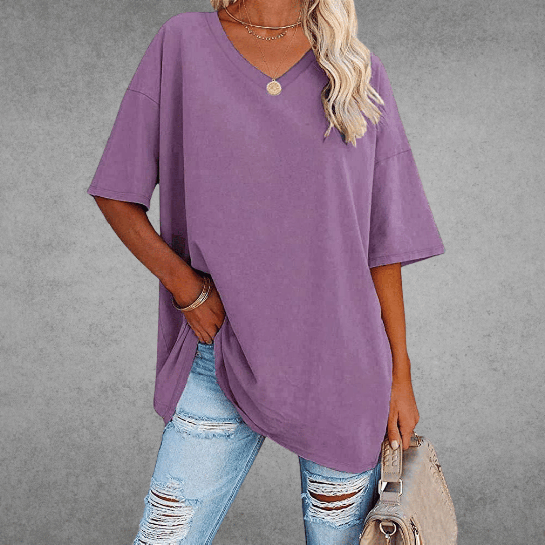 Ninon Women’s Oversized V-Neck T-Shirt – Lightweight Casual Relaxed Fit Top