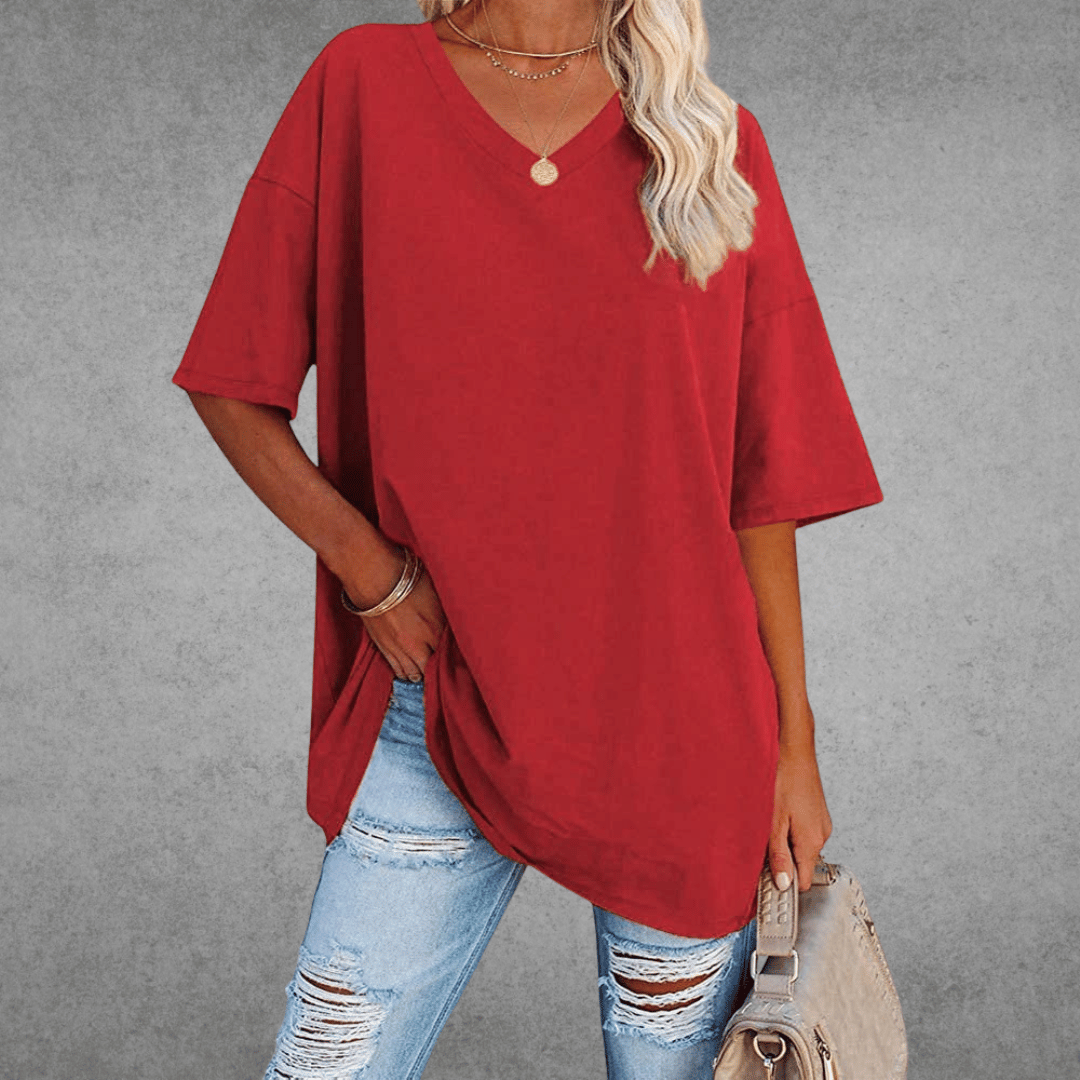 Ninon Women’s Oversized V-Neck T-Shirt – Lightweight Casual Relaxed Fit Top