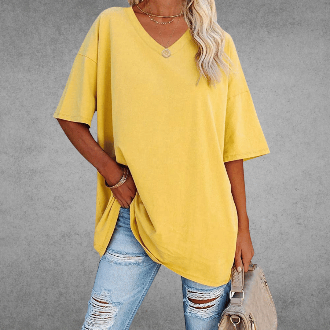 Ninon Women’s Oversized V-Neck T-Shirt – Lightweight Casual Relaxed Fit Top