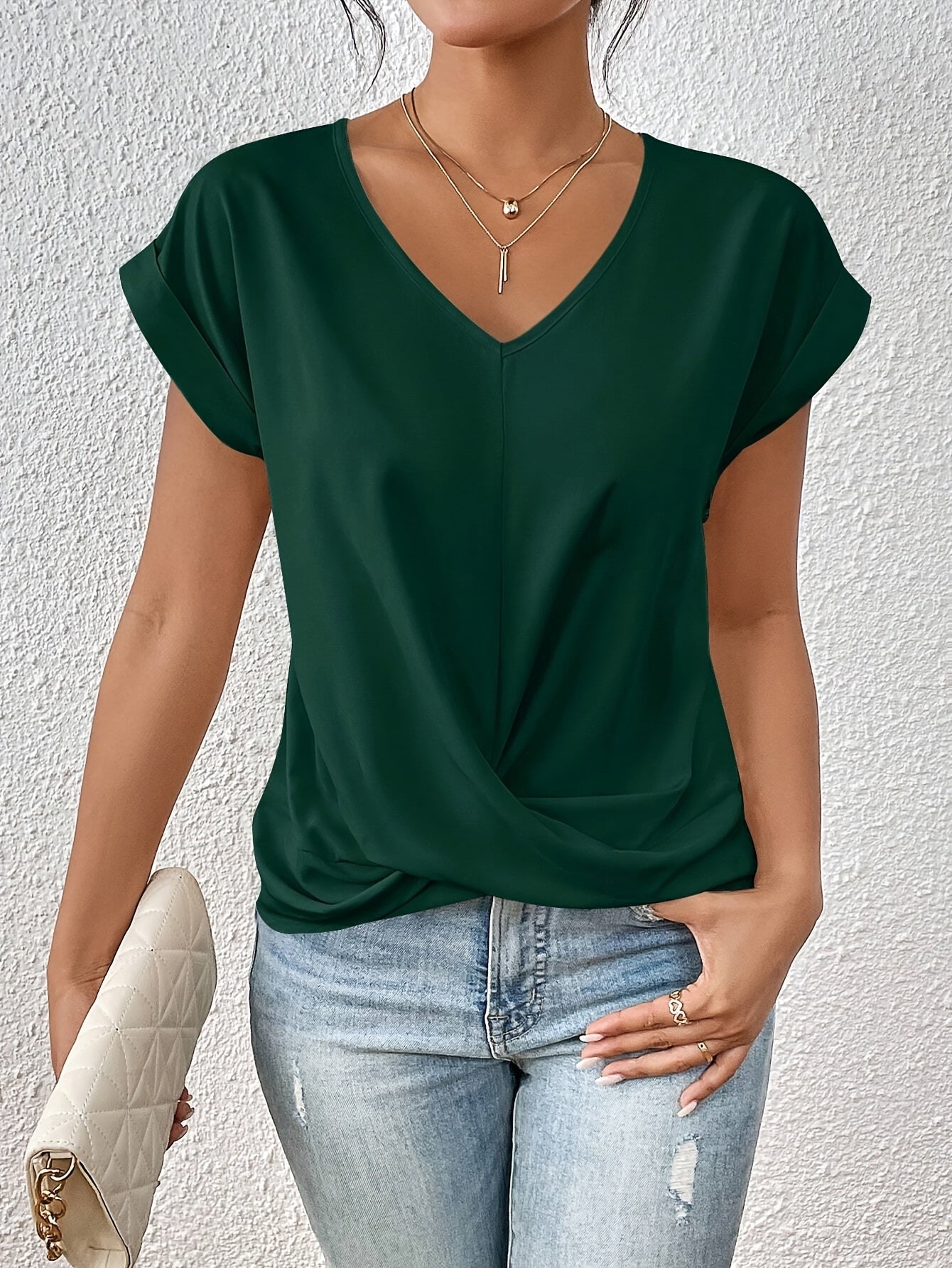 Yasmine Women’s V-Neck Top – Elegant Draped Blouse with Knot Detail & Comfortable Fit