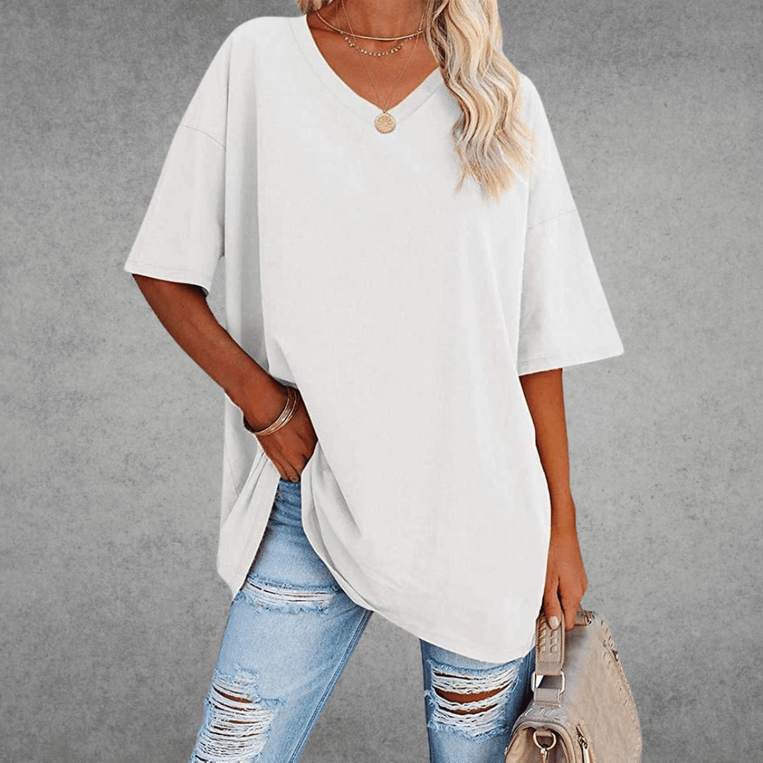 Ninon Women’s Oversized V-Neck T-Shirt – Lightweight Casual Relaxed Fit Top