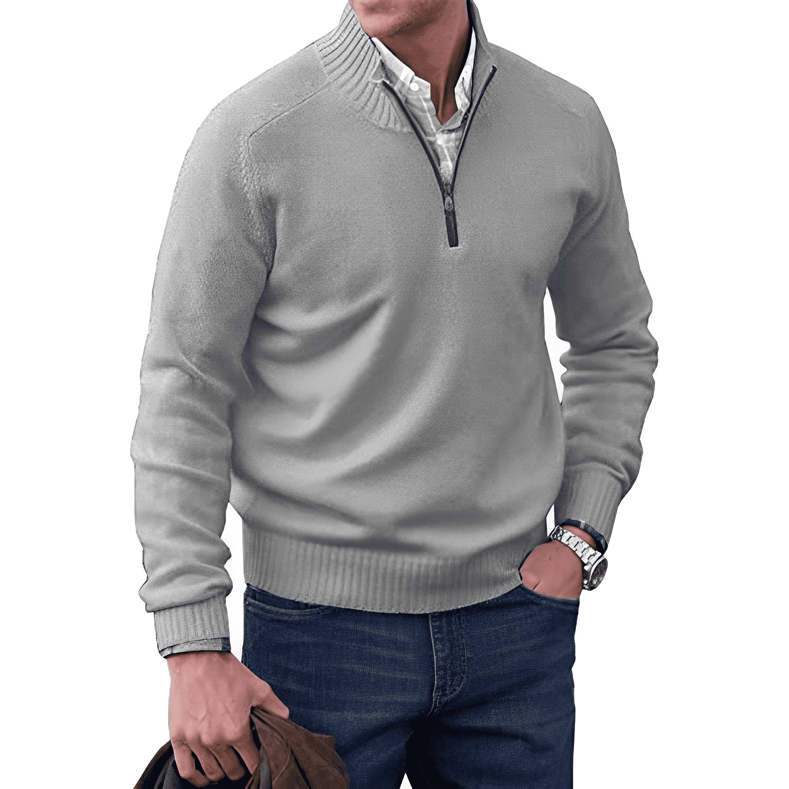 Adrian Men’s Half-Zip Sweater – Breathable Cashmere-Style Knit with Stand Collar