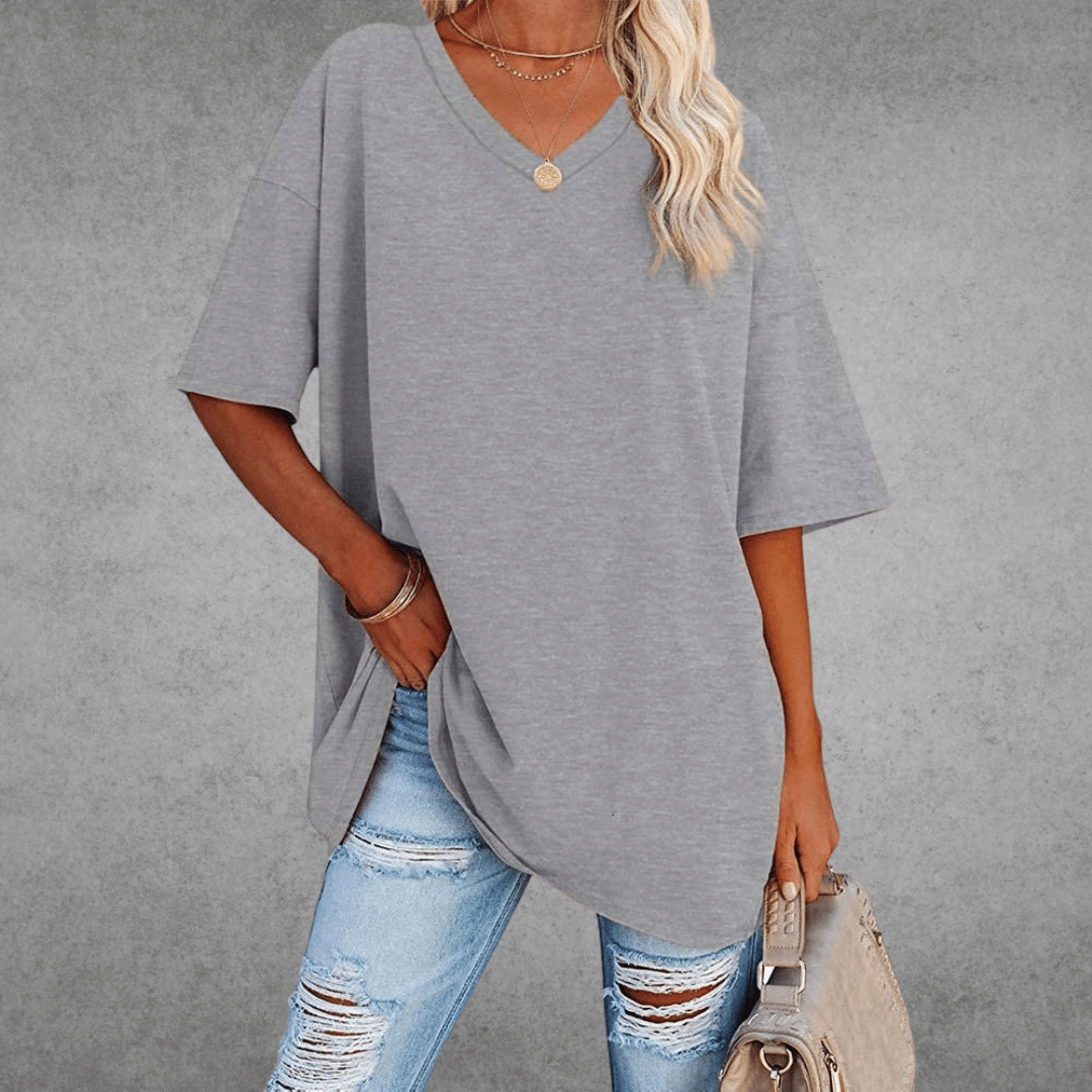 Ninon Women’s Oversized V-Neck T-Shirt – Lightweight Casual Relaxed Fit Top