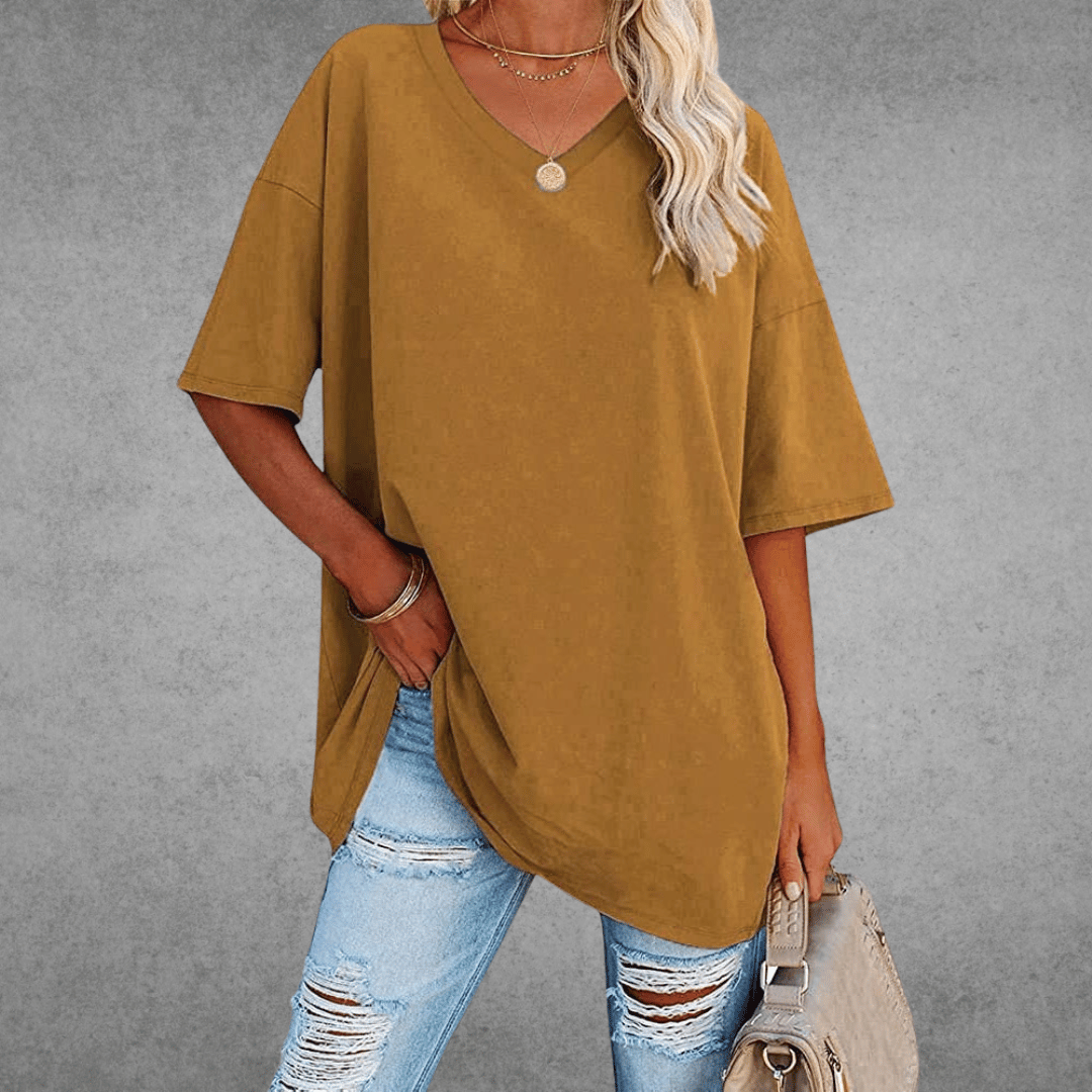Ninon Women’s Oversized V-Neck T-Shirt – Lightweight Casual Relaxed Fit Top