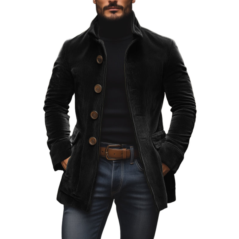 Emerson Men’s Corduroy Coat – Slim Fit Vintage Jacket with Stand Collar