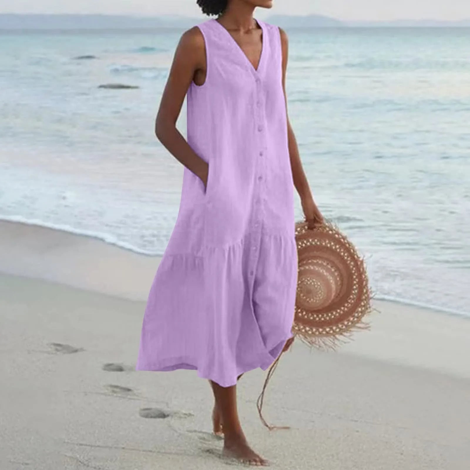 Lena Women’s V-Neck Maxi Dress – Elegant Flowing Summer Dress with Flattering Fit