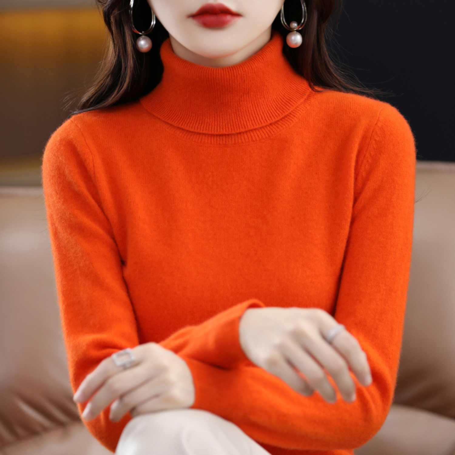 Emmie Women’s Cashmere Turtleneck Jumper – Soft Warm Elegant Knit Sweater