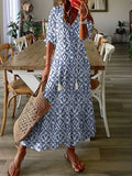 Charlotte Women’s Boho Dress – Ikat Print Summer Dress with V-Neck & Ruffle Details