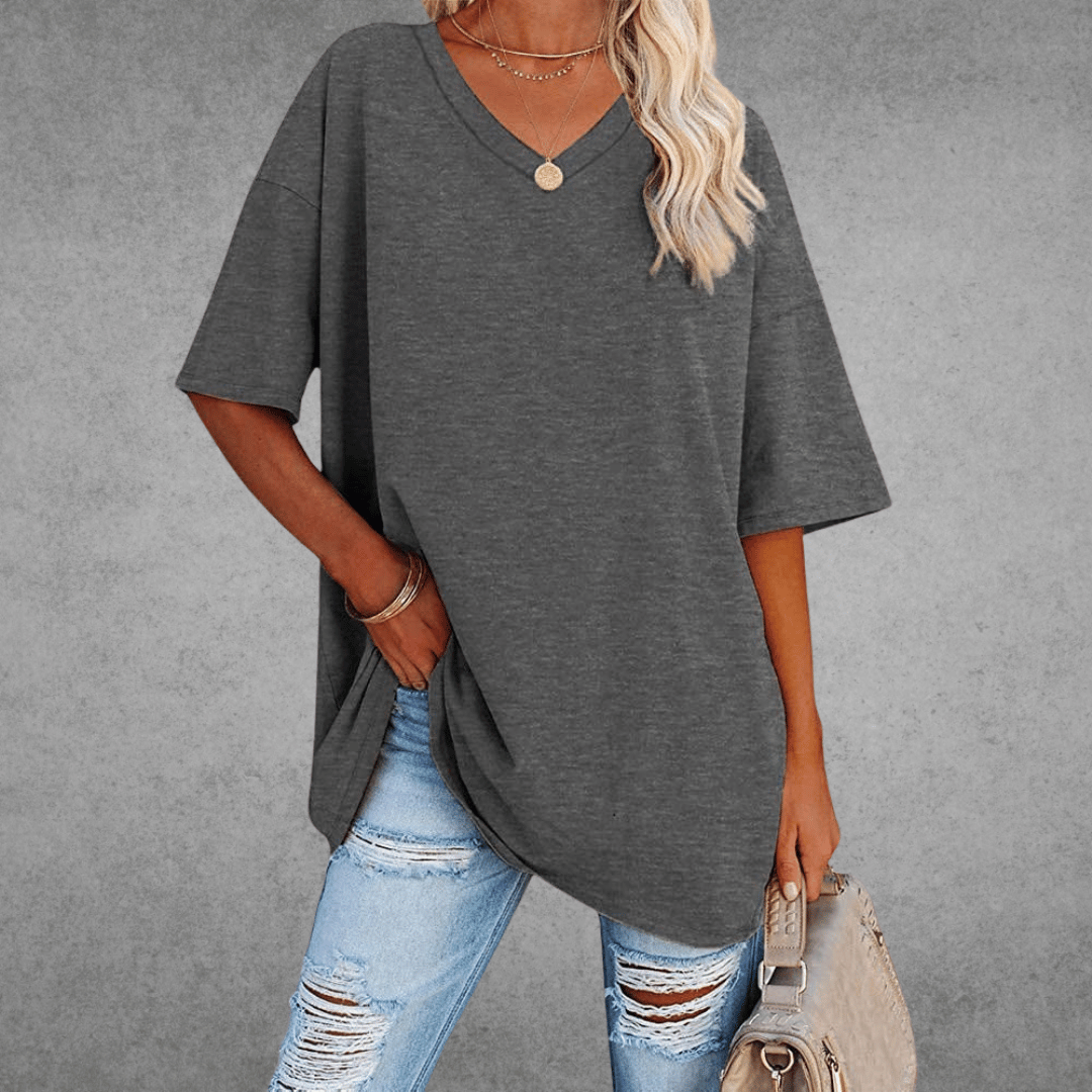 Ninon Women’s Oversized V-Neck T-Shirt – Lightweight Casual Relaxed Fit Top