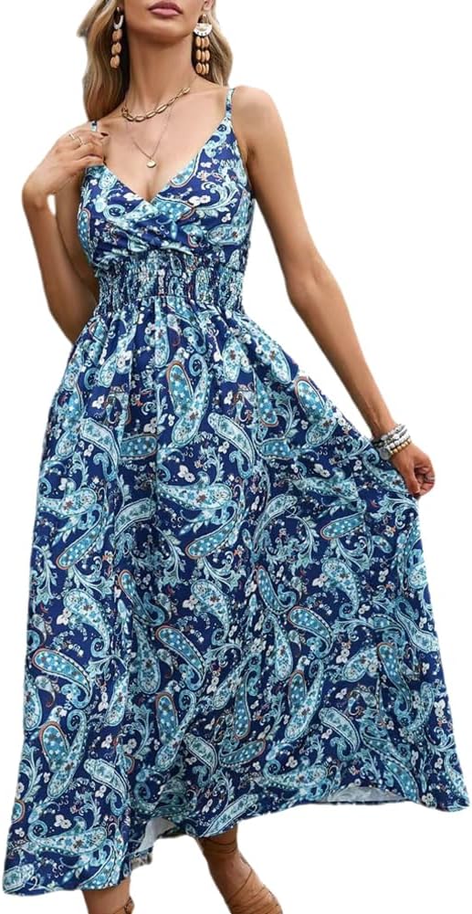 Savannah Women's Floral Maxi Dress – Sleeveless V-Neck Bohemian Summer Dress