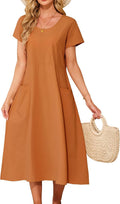 Eliza Women's Cotton Midi Dress – Bohemian Summer Swing Dress with Pockets