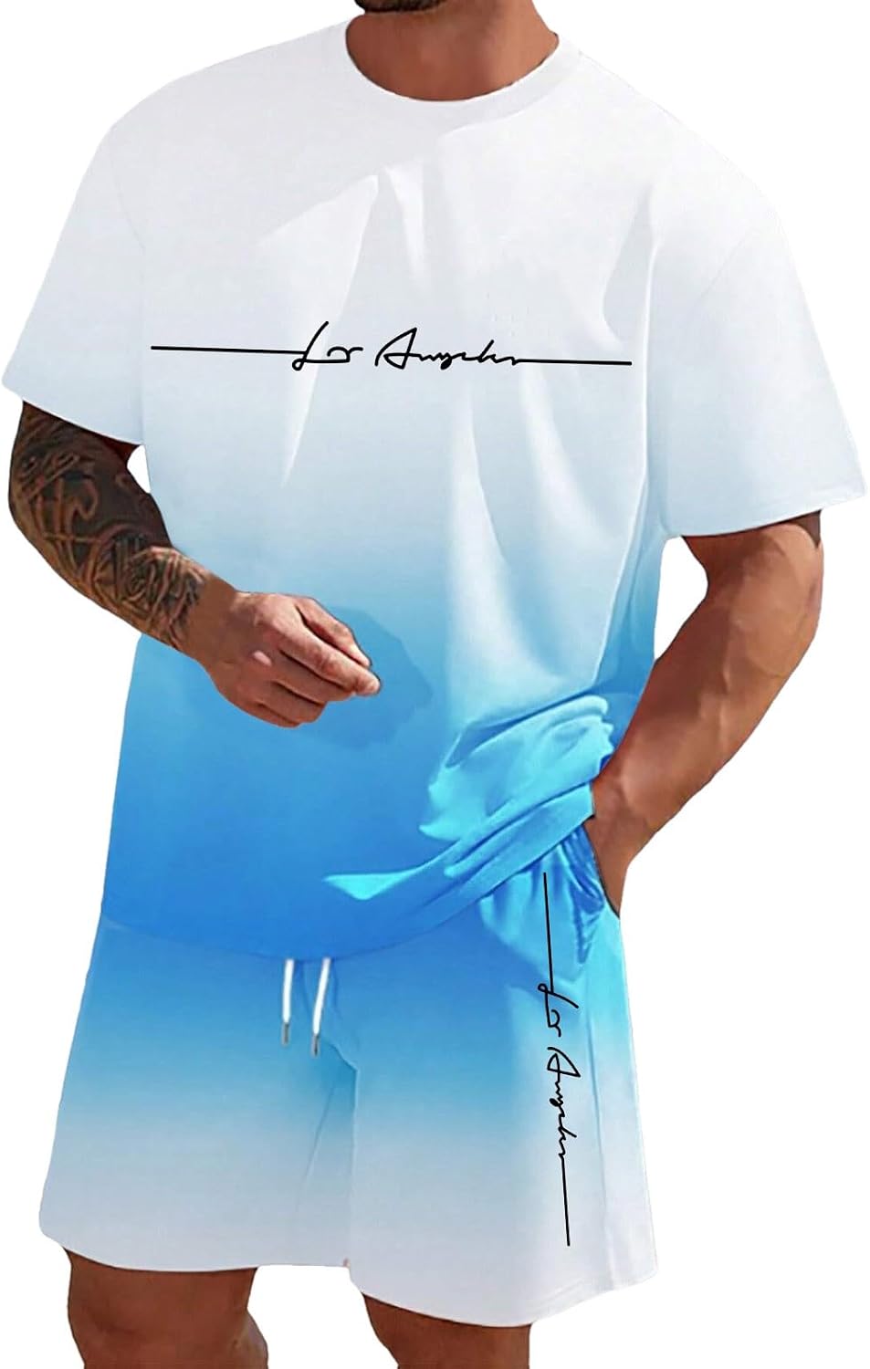 Logan Men's Summer Lounge Set – Letter Print T-Shirt & Drawstring Shorts Co-Ord