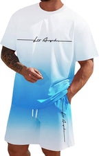 Logan Men's Summer Lounge Set – Letter Print T-Shirt & Drawstring Shorts Co-Ord
