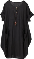 Brielle Women's Linen Blend T-Shirt Dress – Casual Tunic Dress with Large Pockets