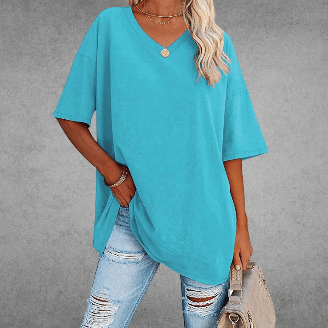 Ninon Women’s Oversized V-Neck T-Shirt – Lightweight Casual Relaxed Fit Top
