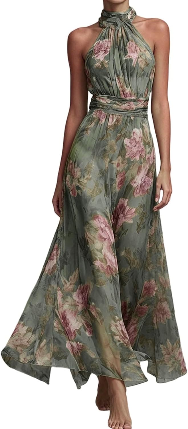 Genevieve Women's Embroidered Midi Dress – Sleeveless Pleated Summer Holiday Dress