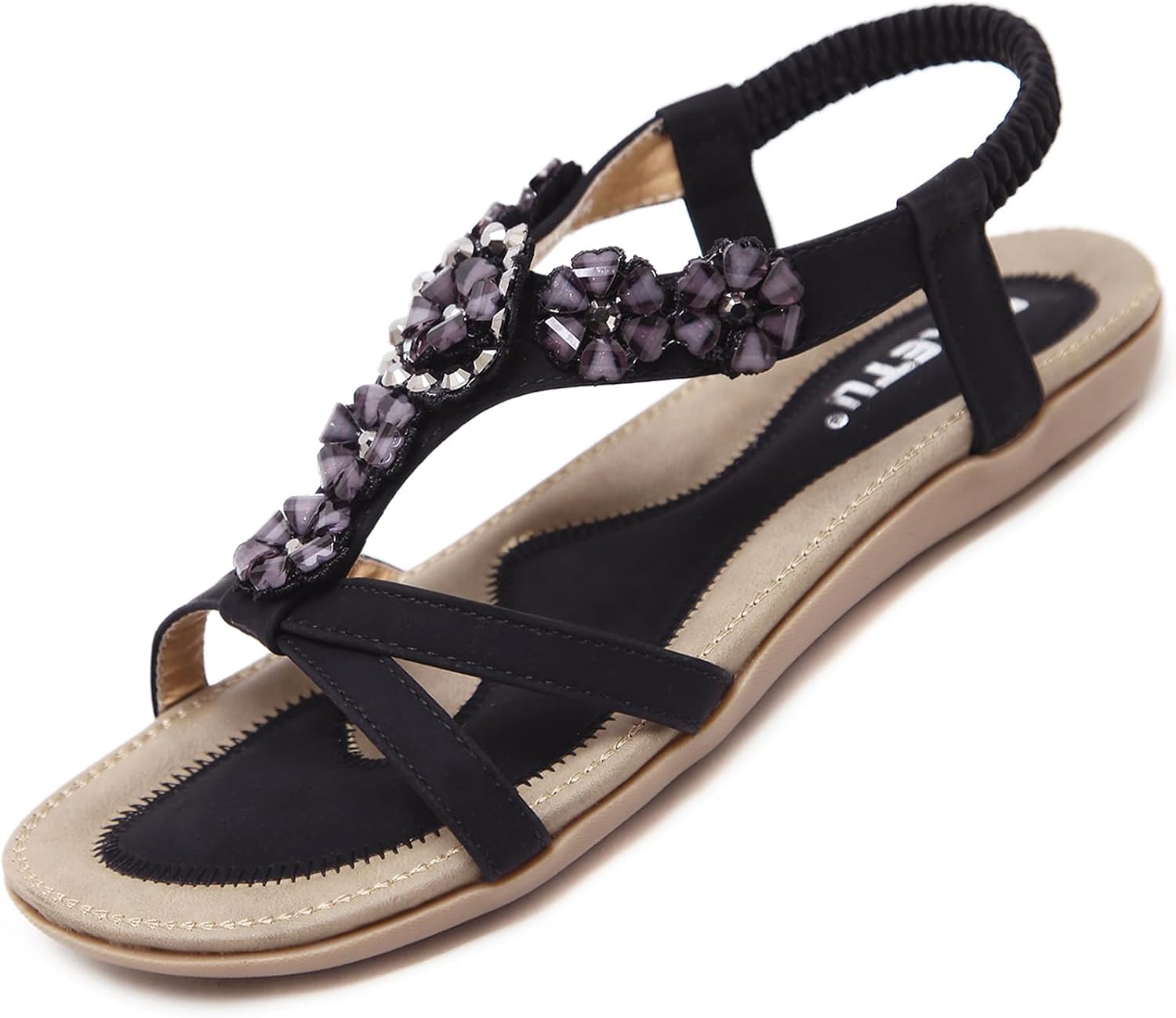 Awie Women's Bohemian Flip Flops – Rhinestone T-Strap Summer Sandals