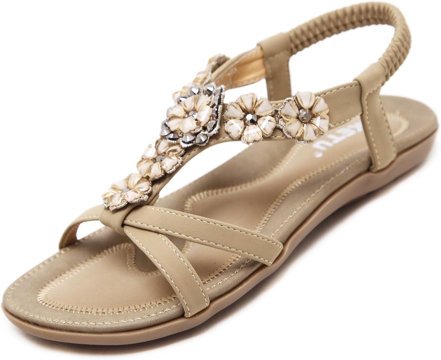 Awie Women's Bohemian Flip Flops – Rhinestone T-Strap Summer Sandals