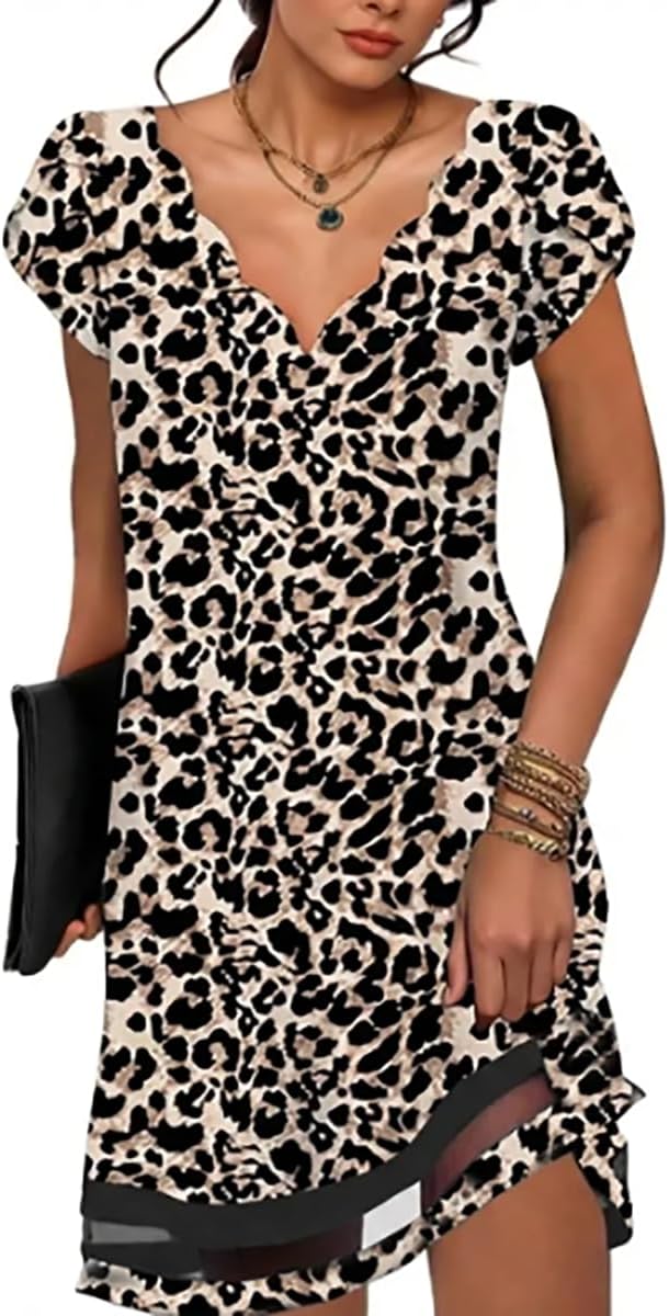 Celeste Women's V-Neck Tunic Dress – Casual Short Sleeve Summer Mini Dress