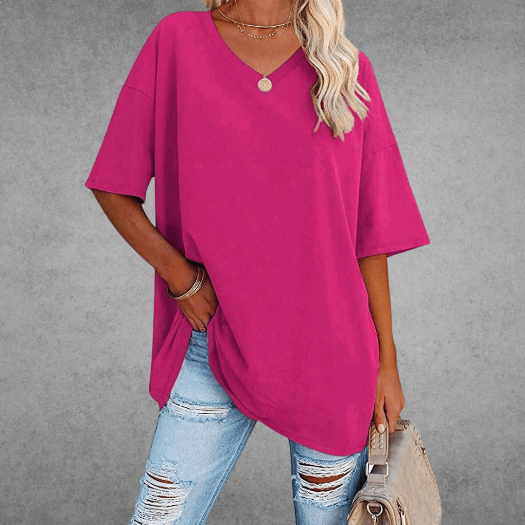 Ninon Women’s Oversized V-Neck T-Shirt – Lightweight Casual Relaxed Fit Top