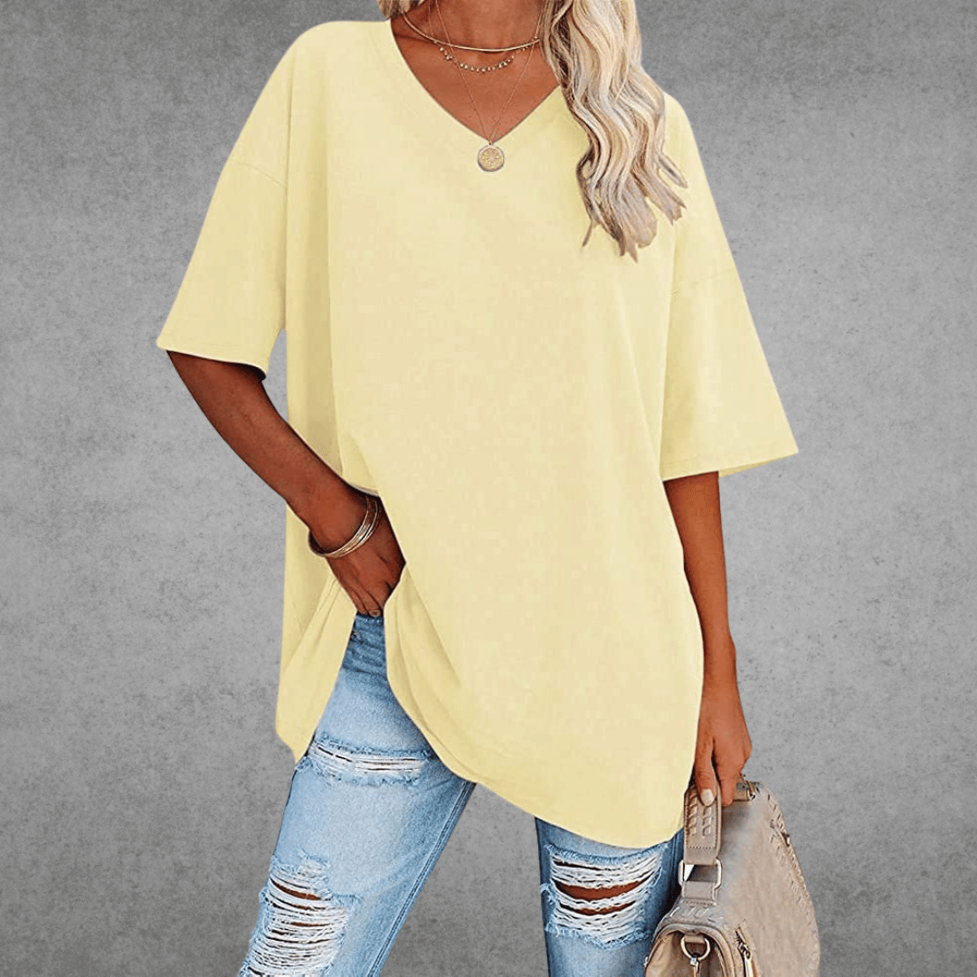 Ninon Women’s Oversized V-Neck T-Shirt – Lightweight Casual Relaxed Fit Top