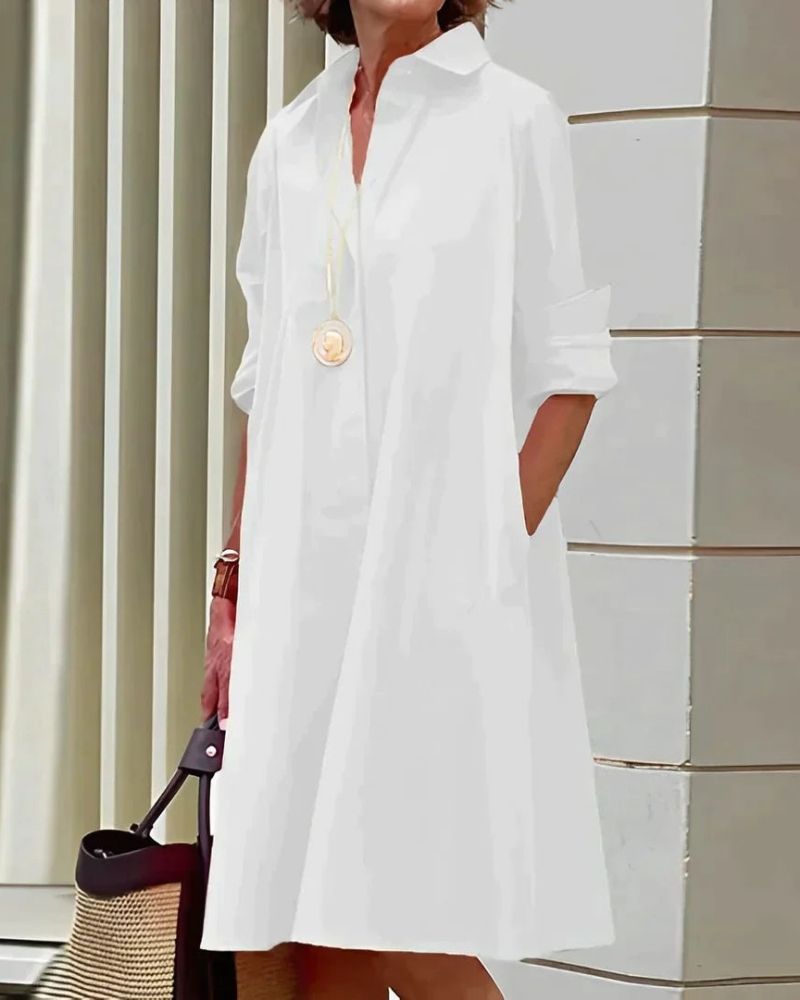 Monet Women’s Shirt Dress – Elegant Midi Dress with Long Sleeves & Practical Pockets