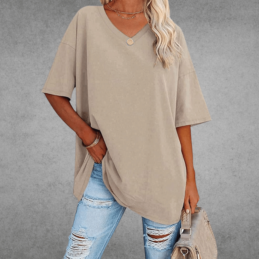 Ninon Women’s Oversized V-Neck T-Shirt – Lightweight Casual Relaxed Fit Top