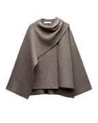 Emma Women’s Wool Poncho – Warm Asymmetrical Winter Cape Elegant Soft Knit Wrap