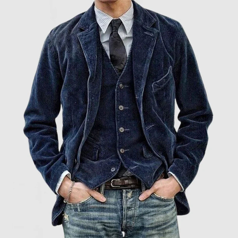 James Men’s Corduroy Blazer – Classic Tailored Jacket with Matching Waistcoat