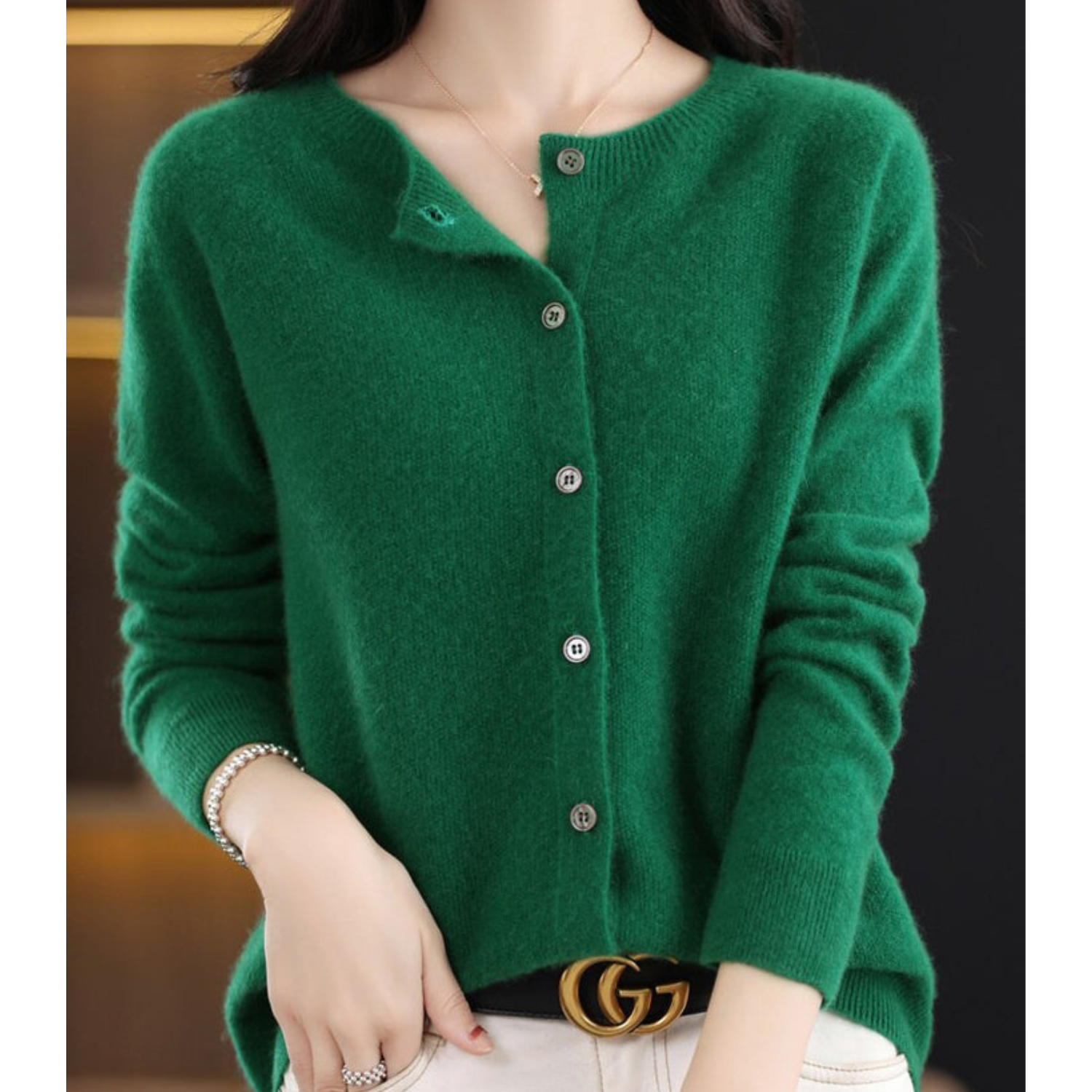 Mercy Women’s Merino Wool Cardigan – Soft Cashmere Knit with Classic Round Neck