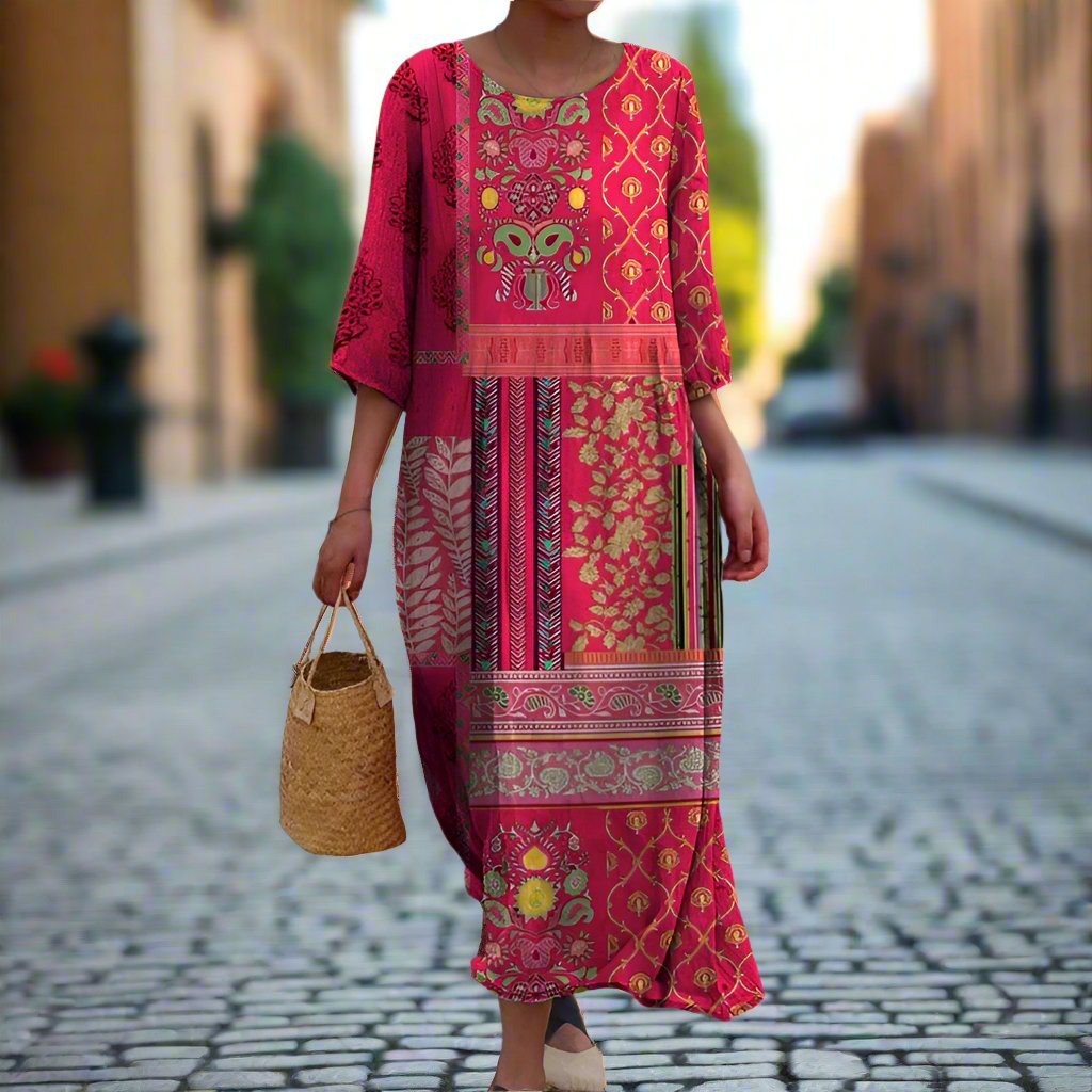 Daniella Women’s Boho Maxi Dress – Lightweight Cotton V-Neck Floral Summer Dress