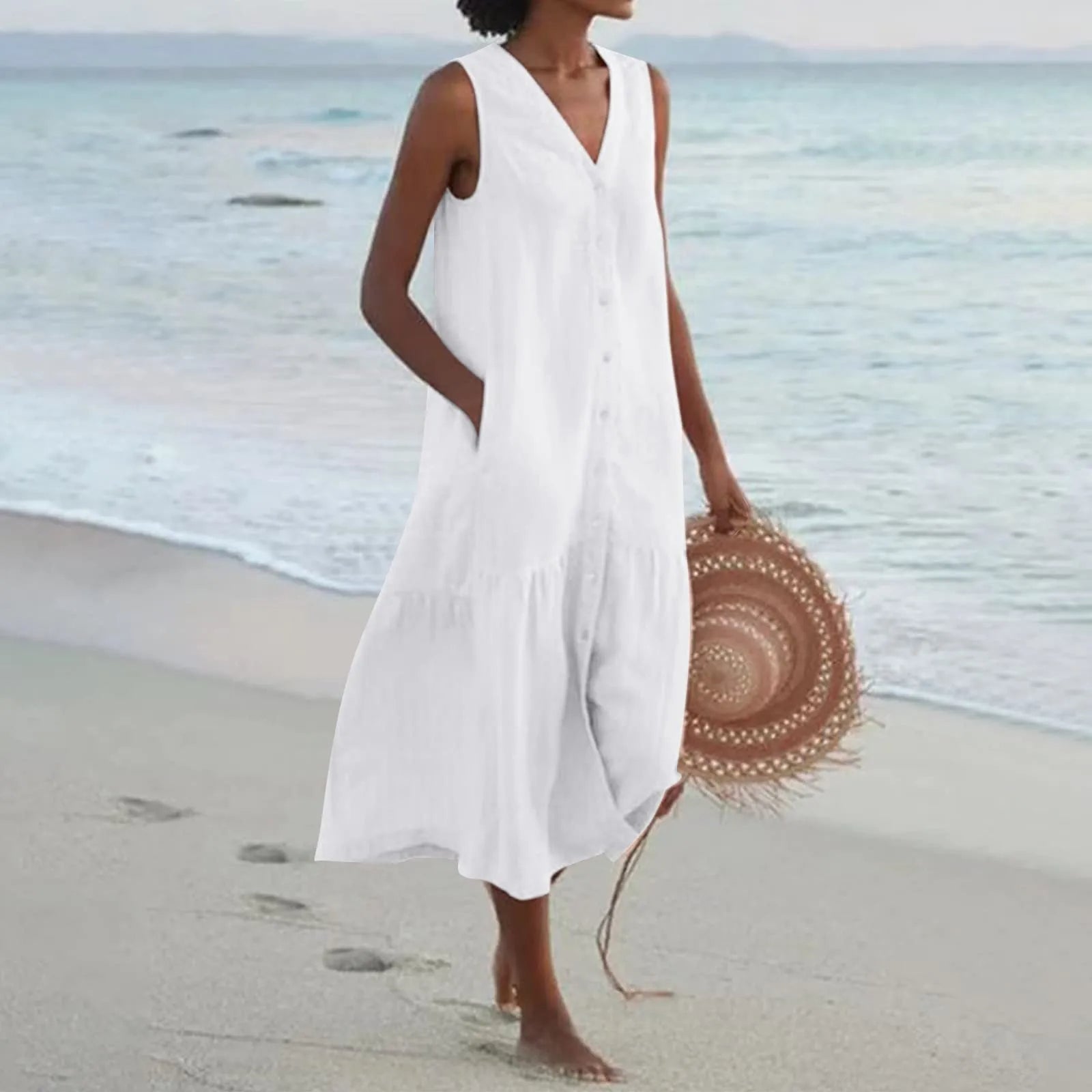 Lena Women’s V-Neck Maxi Dress – Elegant Flowing Summer Dress with Flattering Fit