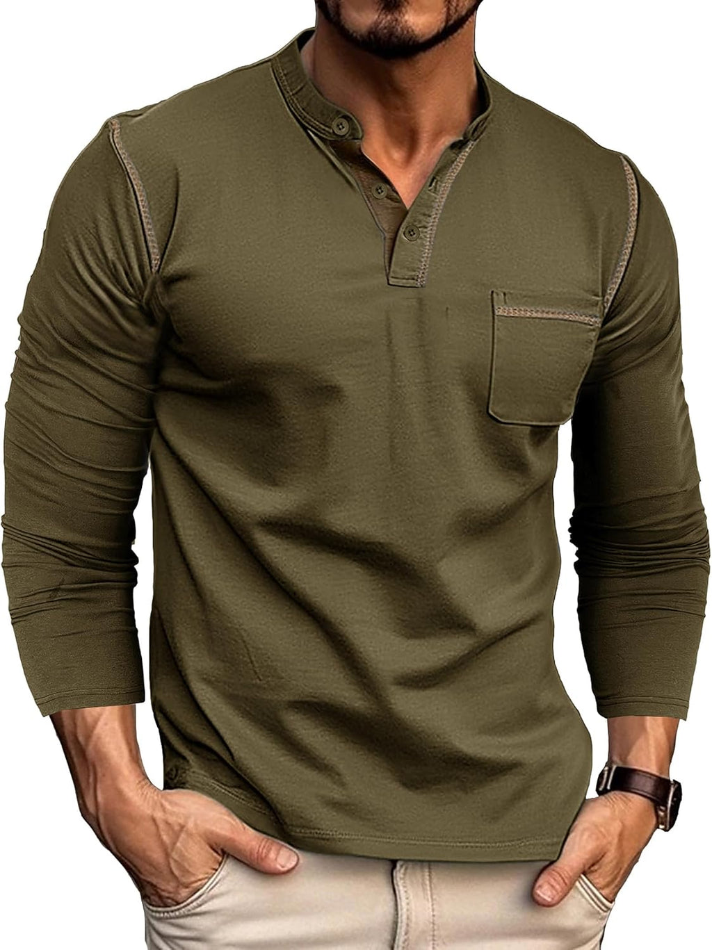 Owen Men's Henley T-Shirt – Cotton Long Sleeve Button Casual Top