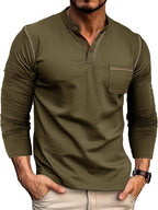 Owen Men's Henley T-Shirt – Cotton Long Sleeve Button Casual Top