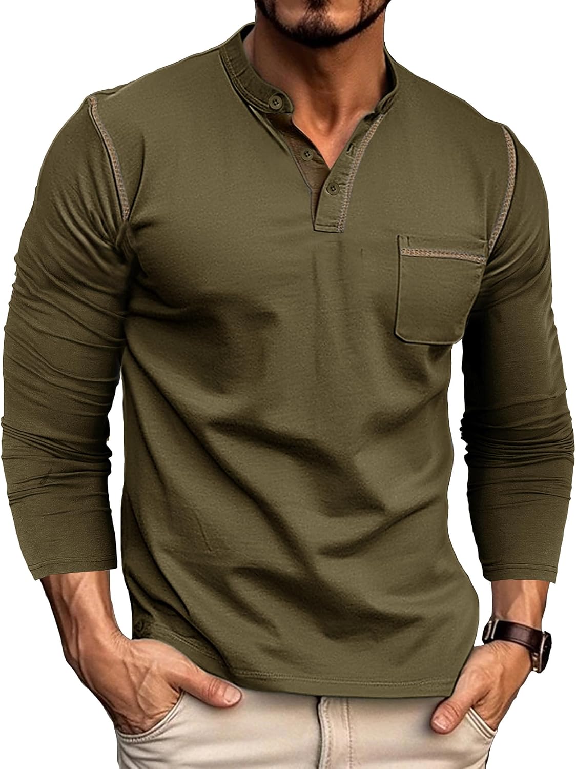Owen Men's Henley T-Shirt – Cotton Long Sleeve Button Casual Top